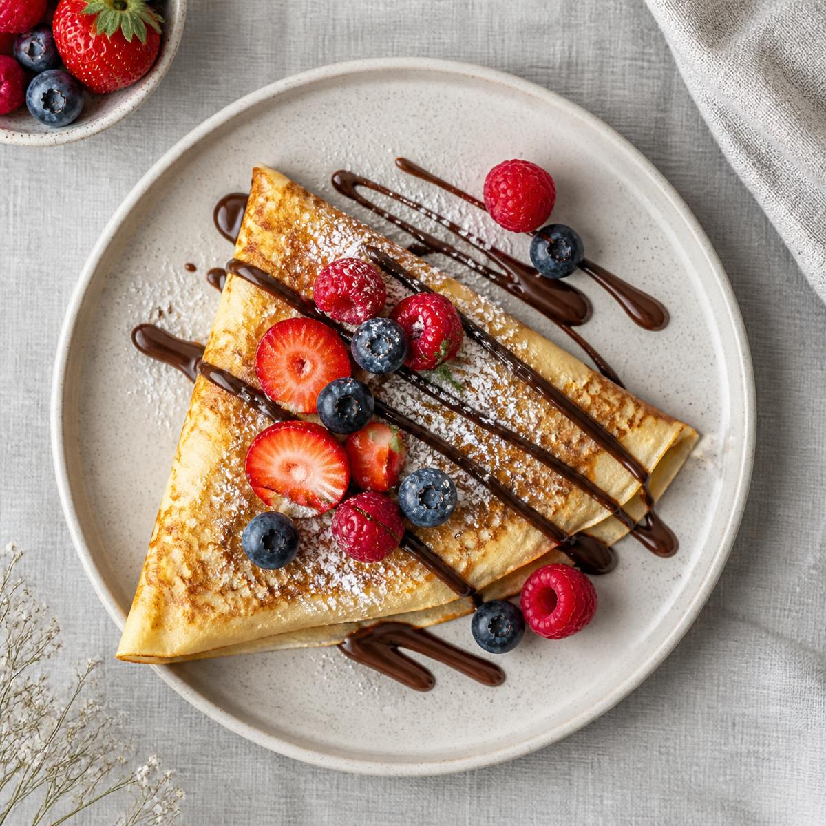 Süßer Crêpe mit Beeren und Schokolade